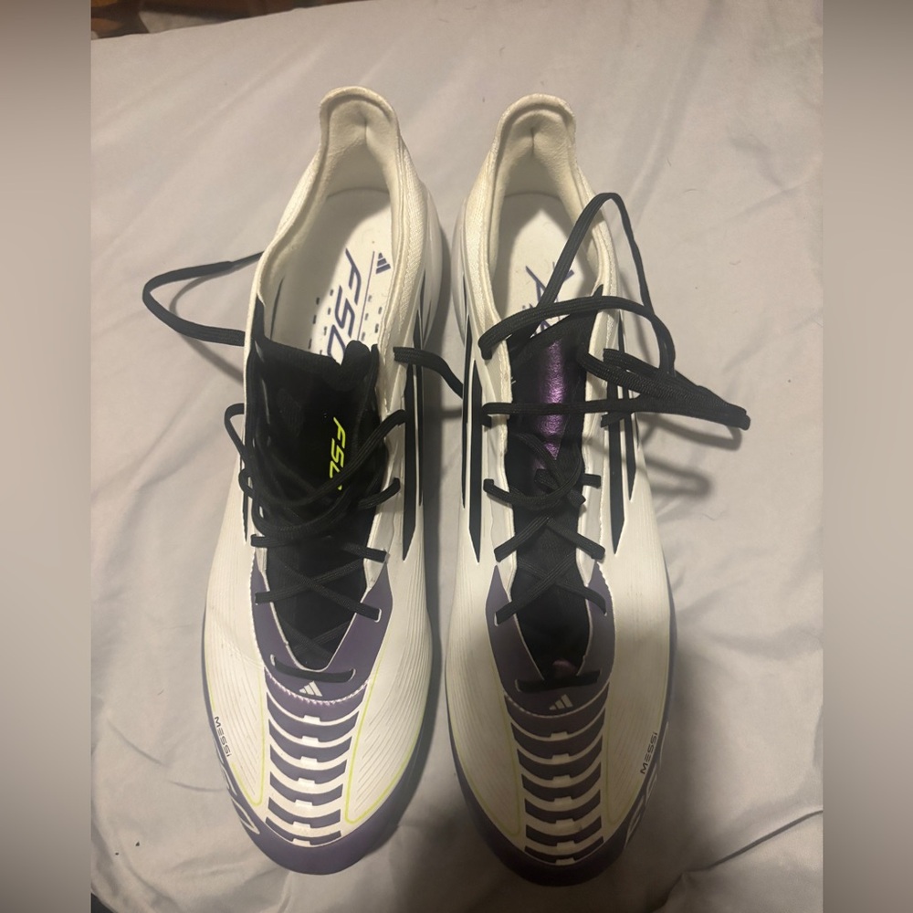 Adidas White and Purple Cleats with Black Laces size 12.5